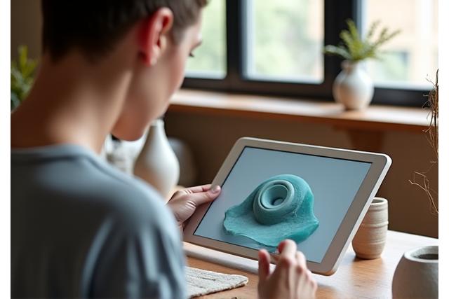 Dizaineris, dirbantis su keramikos modeliu 3D programinėje įrangoje