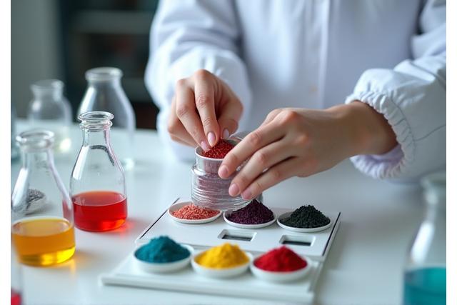 Mokslininkas dirba su glazūros formulėmis laboratorijoje