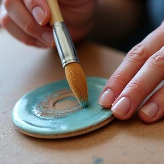 Artimiausias vaizdas keramikui glaistant kūrinį
